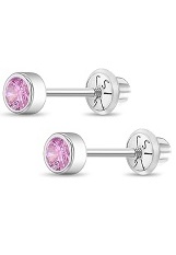 lovely mini white gold round bezel October birthstone baby earrings